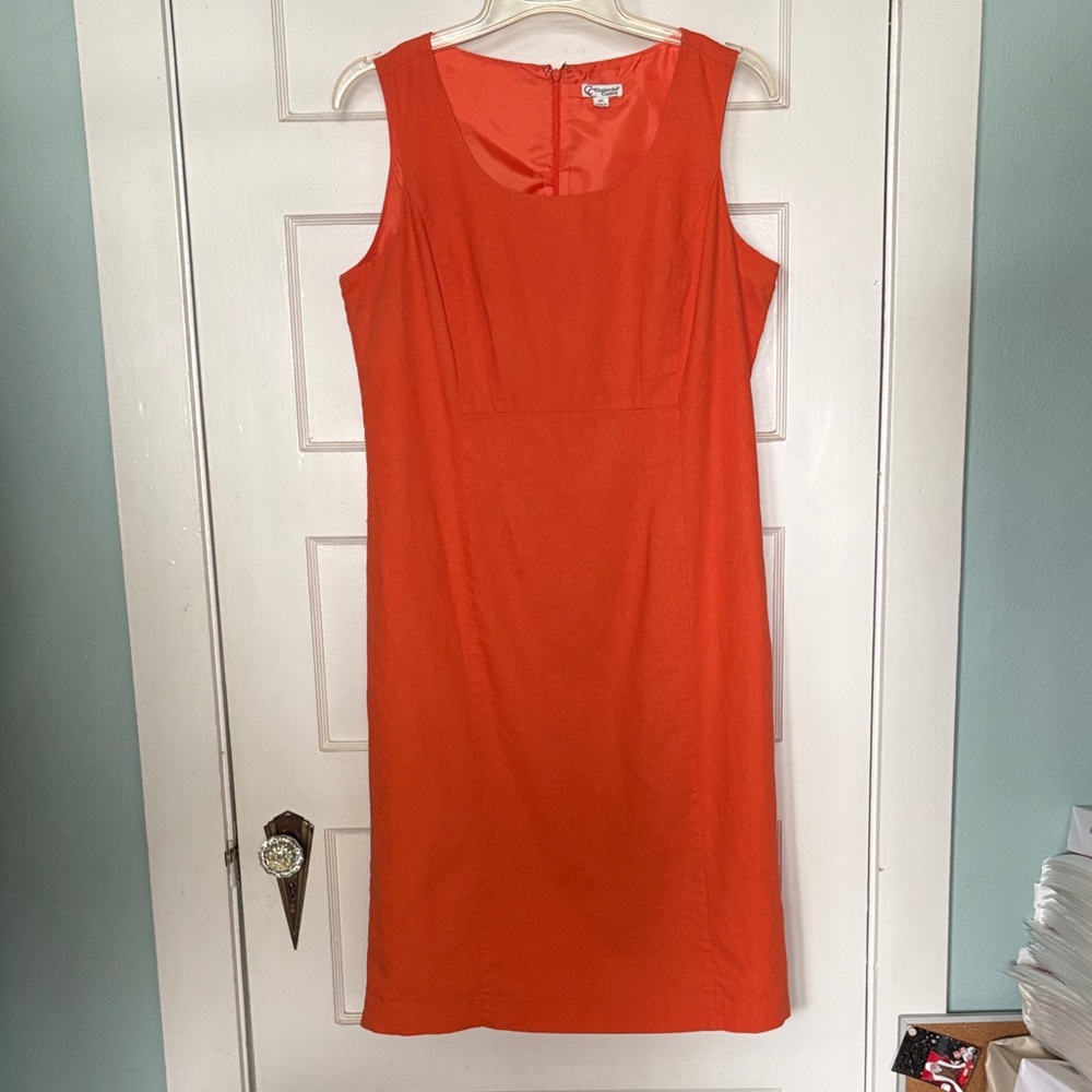 Chadwick’s Vibrant Orange Linen Blend Midi Dress Size 14T